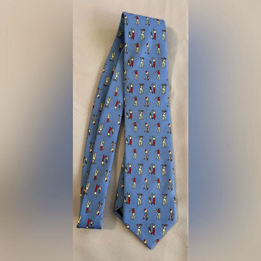 Vintage Firenze Mens Tie Necktie Blue‎ Large 100% Silk golf player